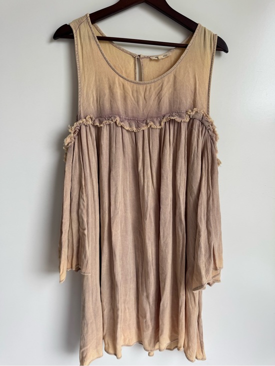 Oli & Hali Tops - Oli & Hali Boho Peasant Top Womens Large Beige Purple Cold Shoulder Ruffle Gauze